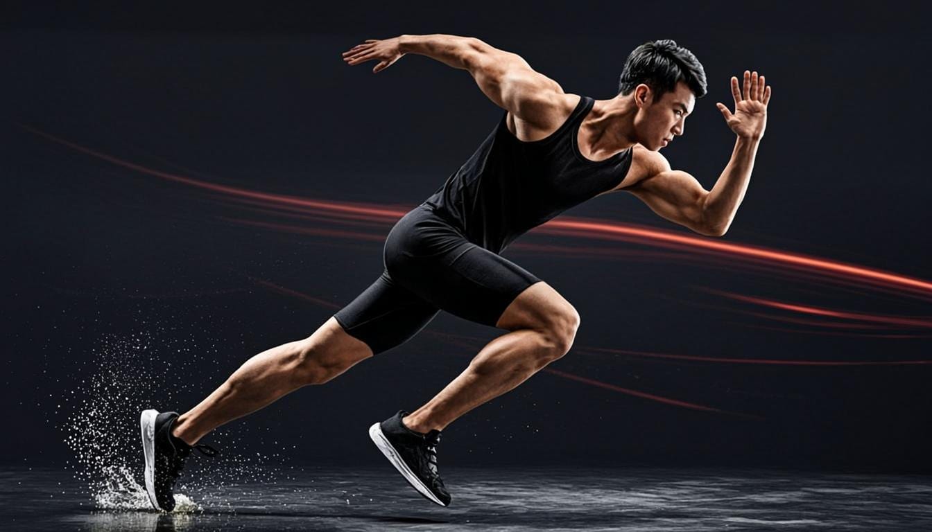 Athlete captured in motion blur inside the V7 performance facility